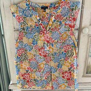 Talbots Mandarin Collar Blue and Orange Blouse